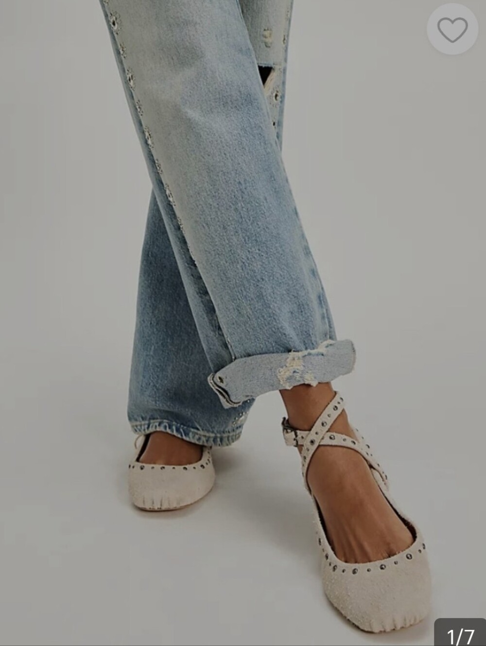 FREE PEOPLE EUC REAL SUEDE Sand Hairy CREAM ANKLE STRAP FLATS 7.5